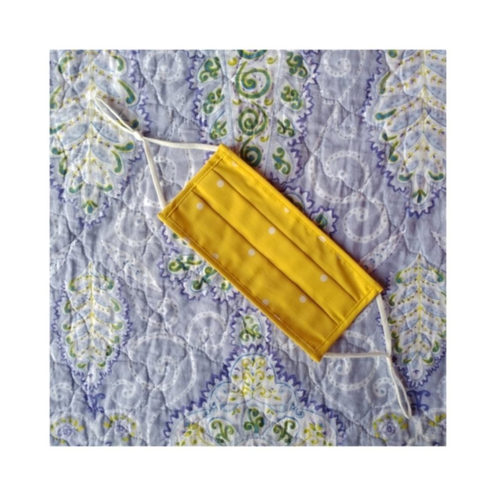Cotton resuable adult face mask yellow with white polka dots